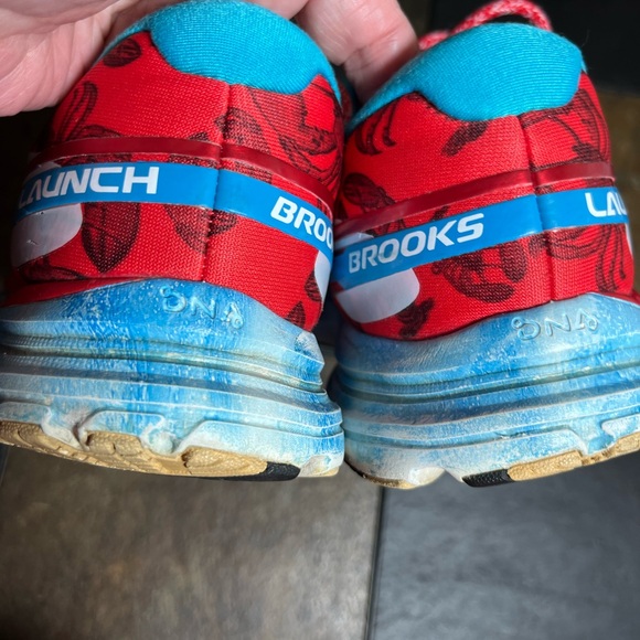Brooks Launch Boston Run 2015 Red & Turquoise Lobster Athletic Shoes M8.5 W10.5 - Picture 10 of 11